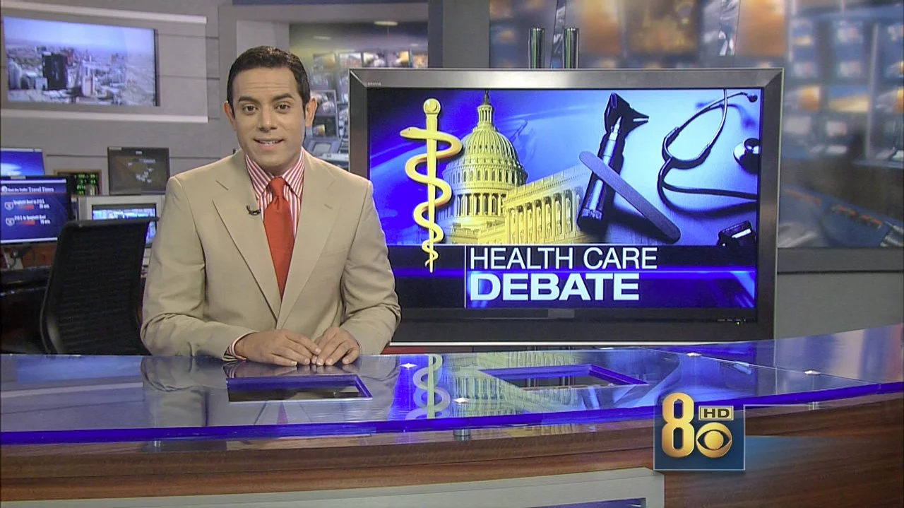 Health Care Debate Graphic, News Anchor: Chris Saldana © 2009 KLAS-TV Channel 8 CBS Eyewitness News